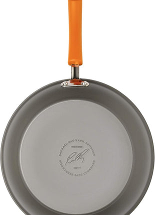 Rachael Ray Brights Hard-Anodized Aluminum Nonstick Cookware Set with Glass Lids, 10-Piece Pot and Pan Set, Gray with Orange Handles