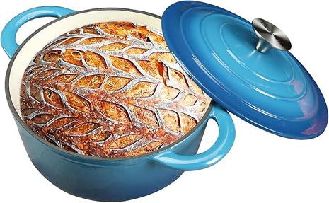 Dutch Oven 5 Quart Enameled Cast Iron Dutch Oven Pot with Self Basting lid Blue Heavy Duty Dutch Ovens Dual Handles Porcelain Enameled Cast Iron Pot Family or Friends Gifts