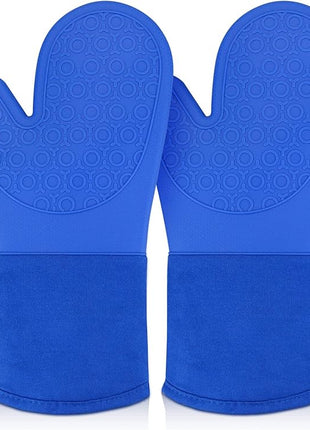 sungwoo Silicone Oven Mitts, Heat Resistant Oven Gloves with Quilted Liner Non-Slip Textured Grip Perfect for BBQ, Baking, Cooking and Grilling - 1 Pair 13.8 Inch Royal Blue