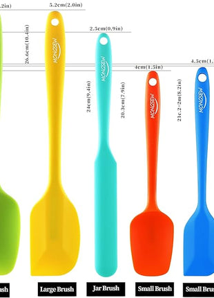 6PCS Silicone Spatulas, MONGSEW Food Grade Heat Resistant Rubber Spatula Set, Kitchen Spatulas for Baking, Cooking and Mixing, BPA-Free, Dishwasher Safe (Set of 6, Multi Colors)