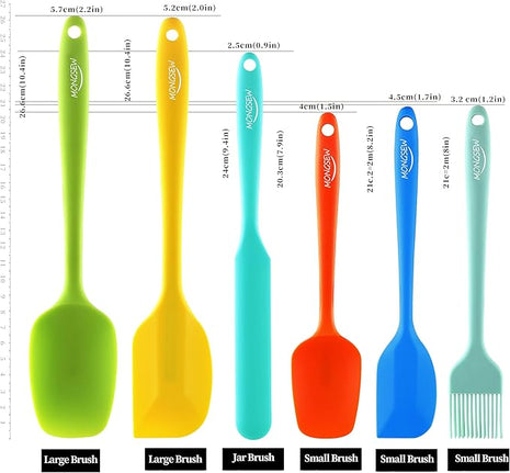 6PCS Silicone Spatulas, MONGSEW Food Grade Heat Resistant Rubber Spatula Set, Kitchen Spatulas for Baking, Cooking and Mixing, BPA-Free, Dishwasher Safe (Set of 6, Multi Colors)