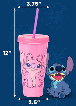 Silver Buffalo Disney Lilo and Stitch Angel Coconut Flowers 2 Pack Color Change Plastic Tumbler, 24-Ounce