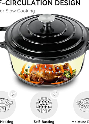 Miereirl 6 Quart Enameled Dutch Oven Pot with Lid, Cast Iron Dutch Oven with Dual Handles for Bread Baking, Cooking, Non-stick Enamel Coated Cookware (Black)