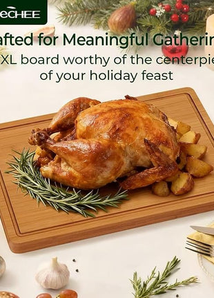 Extra Large Bamboo Cutting Board for Kitchen - 18 Inch Wood XL Cutting Boards with Juice Groove and Handles, Wooden Chopping Board for Meat, Cheese, Fruit & Vegetables (Pre Oiled, Brown)