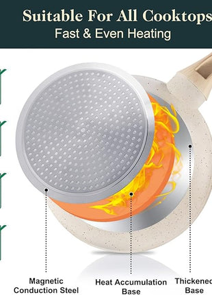 Pots and Pans Set Non Stick, 11pcs Ceramic Cookware Set, Non Toxic Induction Kitchen Cookware Sets, Nonstick Cooking Set with Stay Cool Handle, 100% PFOA Free, Cream