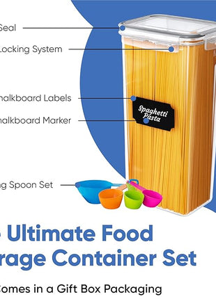 Airtight Food Storage Container Set - 24 Piece, Kitchen & Pantry Organization, BPA-Free, Plastic Canisters with Durable Lids Ideal for Cereal, Flour & Sugar - Labels, Marker & Spoon Set