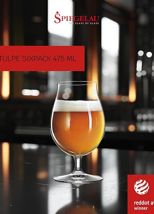 Spiegelau Classic Tulip Beer Glass, European-Made Crystal Drinking Glasses Perfect for Belgian Ales, IPA Beers, Cocktails, Sodas, Beverages, Smoothies, Home Bar Accessories, 15.5 oz, Set of 6