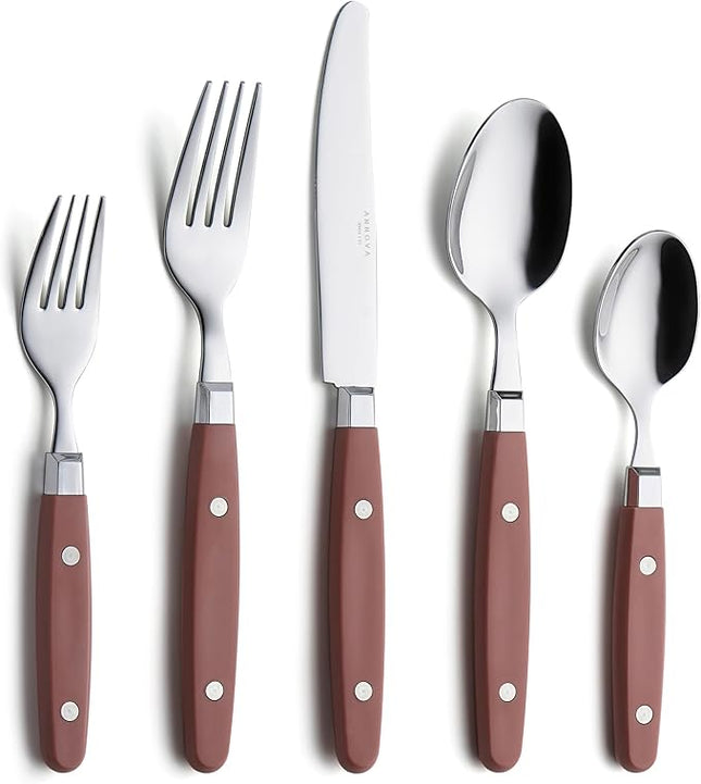ANNOVA Silverware Set, Retro/Rivet Colorful Stainless Steel Tableware Kitchen Flatware Set Utensils, Includes Dinner Knives, Forks, Spoons, Salad Forks & Dessert Spoons (Brown, 20 Pieces)