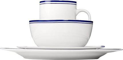 Amazon Basics 16-Piece Cafe Stripe Kitchen Dinnerware Set, Plates, Bowls, Mugs, Service for 4, Blue
