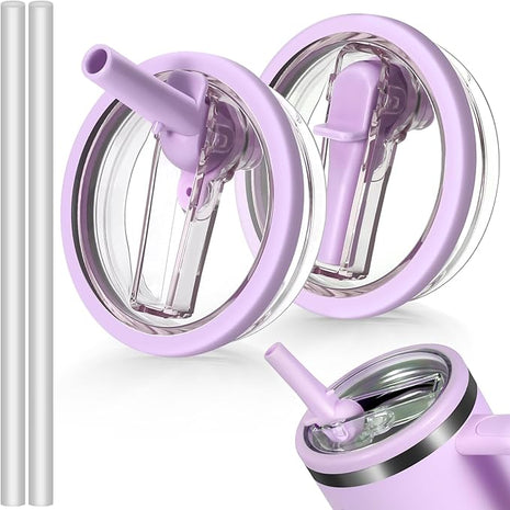 40oz Flip Straw Leak Proof Lid for Stanley H2.0 Quencher Protour Tumbler, 2 Pack Spill Proof Lid Replacement Straw Cover Top for 40 OZ Stanley Cup Accessories (Purple, Purple)