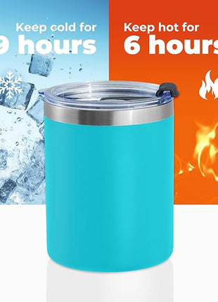 MEWAY 12 oz Lowball, Tumbler Stainless Steel Double Wall Vacuum Insulated Mug with Straw and Lid, Cleaning Brush ，Durable Powder Coated Insulated Coffee Cup for Cold & Hot Drinks (Light Blue,4 pack)