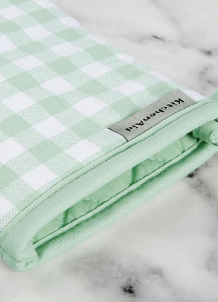 KitchenAid Gingham Oven Mitt 2-Pack Set, Pistachio, 7"x13"