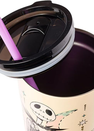 Silver Buffalo Disney Tim Burton's Nightmare Before Christmas “Forever and Always” Featuring Jack Skellington and Sally Double Walled Stainless Steel Tumbler with Straw, 22 Ounces