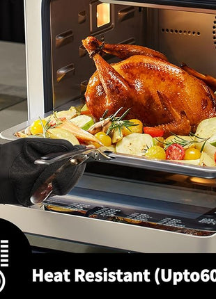 Hovico Silicone Oven Mitts, Heat Resistant 500F Kitchen Mitts 2PCS, 11.6" BPA-Free Soft Baking Gloves, Non-Slip Grip Oven Gloves with Soft Cotton Lining for Kitchen Cooking Baking BBQ - Black