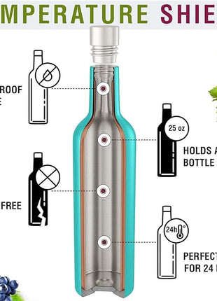 CHILLOUT LIFE 12 oz Stainless Steel Wine Tumblers 2 Pack & 1 Insulated Wine Bottle - Double Wall Vacuum Insulated Wine Glasses Cups with Lids and Straws Set Keeping Cold & Hot Gift Set