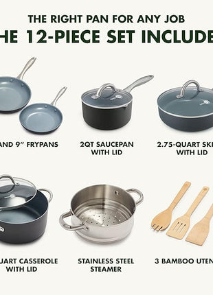 GreenPan Lima Hard Anodized Healthy Ceramic Nonstick 12 Piece Cookware Pots and Pans Set, PFAS-Free, Oven Safe, Gray