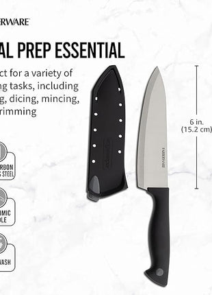 Farberware Edgekeeper 6-Inch Chef Knife with Self-Sharpening Blade Cover, High Carbon-Stainless Steel Kitchen Knife with Ergonomic Handle, Razor-Sharp Knife, Black