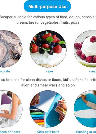 Patelai 2 Pieces Flexible Bowl Dough Scraper Spatula Multipurpose Curved Pastry Scraper Flat Edge Mixing Bowl Cutter for Cake Icing Bread Fondant