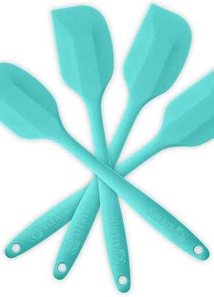 Silicone Spatula 4-piece Set, Heat-Resistant Non-stick Rubber Spatulas with Stainless Steel Core, Light Blue