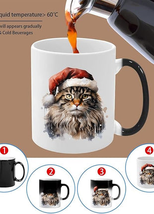 Caliamary Heat Changing Mug, Funny Cat Heat Changing Ceramic Coffee Mug, 11 oz Heat Sensitive Color Changing Coffee Mug Cup, Cute Xmas Gift Mug for Women Men Kids… (Brown cat)