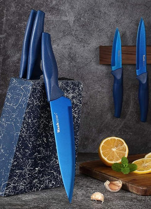 Wanbasion Blue Stainless Steel Knife Set, Sharp Kitchen Knife Set Professional, Kitchen Knife Set Dishwasher Safe with Covers for Cooking