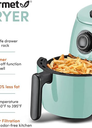Elite Gourmet EAF-0201BL Personal Compact Space Saving Electric Hot Air Fryer Oil-Less Healthy Cooker, Timer & Temperature Controls, 1000W, 2.1 Quart, Mint
