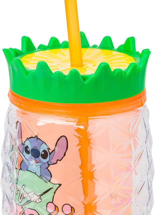 Silver Buffalo Disney Lilo and Stitch Greetings From Hawaii Featuring Scrump Pineapple Shaped Double Wall Tumbler, 16 Ounces