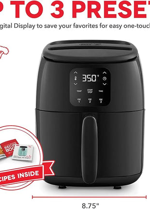 DASH Tasti-Crisp™ Electric Air Fryer Oven, 2.6 Qt., Black – Compact Air Fryer for Healthier Food in Minutes, Ideal for Small Spaces - Auto Shut Off, Digital, 1000-Watt