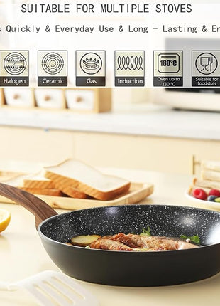 Non Stick Pots and Pans Set, Healthy Ceramic Cookware Set, 12pcs Kitchen Cooking Pots and Frying Sauce Saute Pans Set, PFAS-Free with Kitchen Utensils and Lid, Black