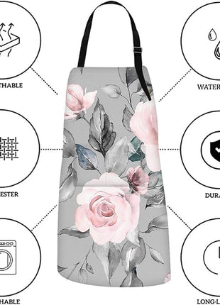 Britimes Spring Flowers Leaves Floral Apron Home Kitchen Cooking Baking Gardening for Women Men with Pockets 32x28 inch