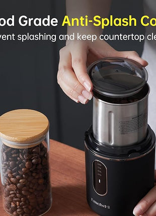 DmofwHi Cordless Coffee Grinder Electric, USB Rechargeable Coffee Bean Grinder with 304 Stainless Steel Blade and Removable Bowl-Black