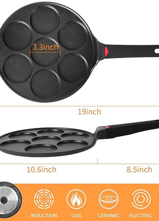 Pancake Pan Maker Nonstick Induction Compatible, 10.5 Inch Mini Non Stick Silver Dollar Grill Blini Griddle Crepe Pan,7 Molds Cake Egg Cooker Skillet for Kids Gifts