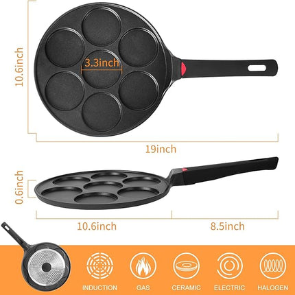 Pancake Pan Maker Nonstick Induction Compatible, 10.5 Inch Mini Non Stick Silver Dollar Grill Blini Griddle Crepe Pan,7 Molds Cake Egg Cooker Skillet for Kids Gifts