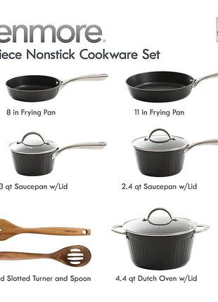 Kenmore Logan Black Stripe 10-Piece Nonstick Aluminum Induction Safe Cookware Set