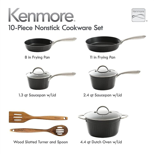 Kenmore Logan Black Stripe 10-Piece Nonstick Aluminum Induction Safe Cookware Set