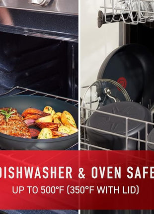 T-fal Platinum Hard Anodized Nonstick Cookware Set 12 Piece Oven Broiler Safe 500F, Lid Safe 350F Pots and Pans, Dishwasher Safe Black