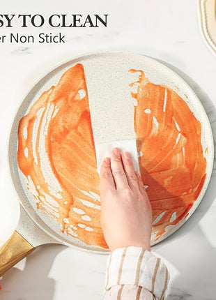 SENSARTE Nonstick Crepe Pan with Spreader, 10-Inch Natural Ceramic Coating Dosa Pan Pancake Flat Skillet Tawa Griddle with Stay-Cool Handle, Induction Compatible (White)