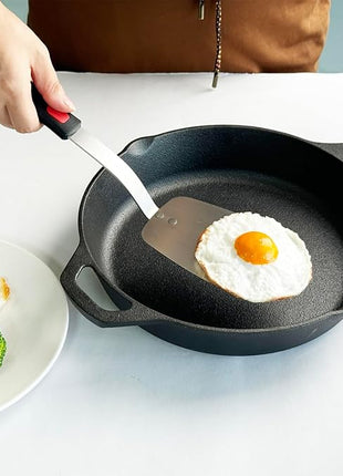 Stainless Steel Spatula, Solid Metal Turner for Kitchen Use, VOVOLY Heavy Duty Cooking Spatula, Wide Blade with Beveled Edge, Heat Resistant Silicone Handle, Dishwasher Safe