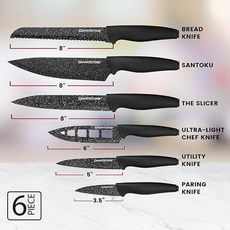 Granitestone Nutriblade Knife Set, High Grade Professional Chef Kitchen Knives Set, Toughened Stainless Steel with Nonstick Mineral Coating, Rubberized Ergonomic Grip, Dishwasher Safe