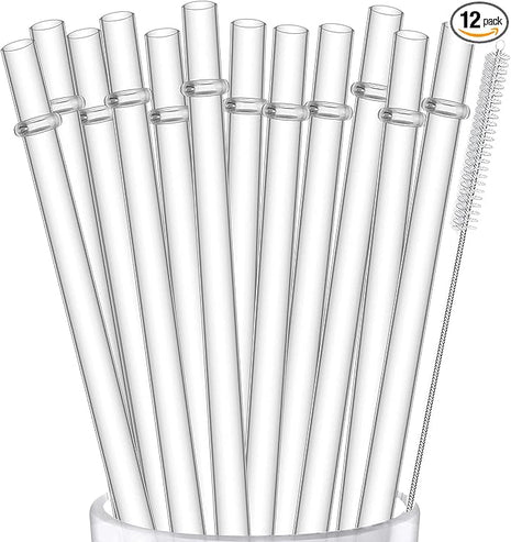 ALINK 12-Pack Reusable Hard Plastic Clear Straws, 10.5 inch Long Tumbler Straws for 16 OZ 20 OZ 30 OZ Stanley, YETI, Starbucks Tumblers with Cleaning Brush