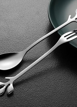 AnSaw Elegant Silver Leaf Coffee Spoons - 10-Piece, 4.7" Mini Stainless Steel Espresso & Dessert Tea Spoons, Perfect for Demitasse & Small Servings