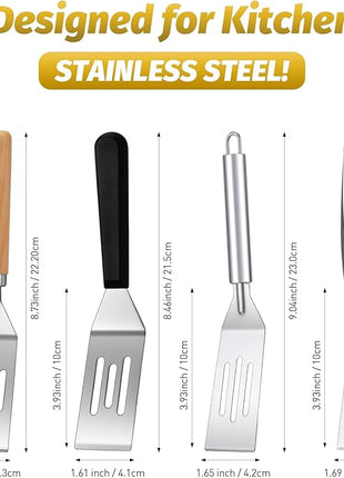 CHENGU 4 Pcs Mini Brownies Serving Spatula Stainless Steel Nonstick Serve Turner Cookie Slotted Spatula for Kitchen Cutting and Serving Desserts Small Frying Pan Cookie (4 Styles,4 Styles)