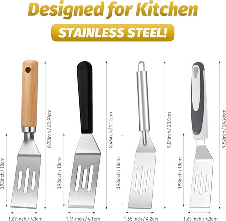 CHENGU 4 Pcs Mini Brownies Serving Spatula Stainless Steel Nonstick Serve Turner Cookie Slotted Spatula for Kitchen Cutting and Serving Desserts Small Frying Pan Cookie (4 Styles,4 Styles)
