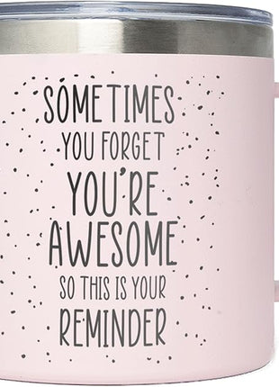 KLUBI Last Minute Christmas Gift for Women - Cute Pink Sometimes You Forget Your Awesome Gifts for Christmas, Her, Coworkers, Boss Day, Nurses Week College Girl Gift Ideas for Xmas Coffee Cup 14 Ounce