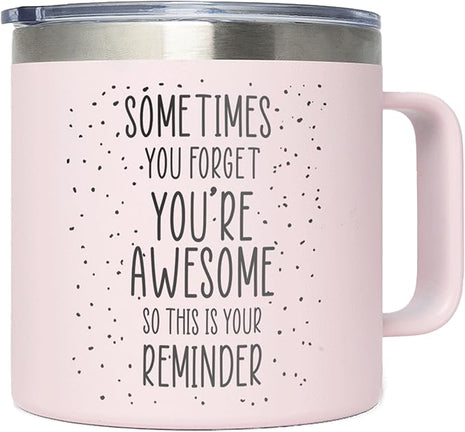 KLUBI Last Minute Christmas Gift for Women - Cute Pink Sometimes You Forget Your Awesome Gifts for Christmas, Her, Coworkers, Boss Day, Nurses Week College Girl Gift Ideas for Xmas Coffee Cup 14 Ounce