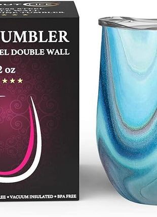 CHILLOUT LIFE 12 oz Stainless Steel Wine Tumbler with Lid - Double Wall Vacuum Insulated Wine Cup Glass Keeping Cold & Hot for Coffee, Champagne, Cocktails, Ice Cream