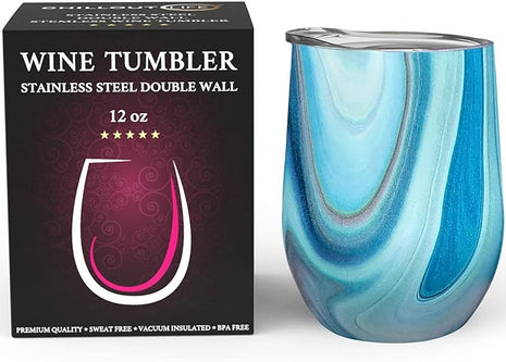 CHILLOUT LIFE 12 oz Stainless Steel Wine Tumbler with Lid - Double Wall Vacuum Insulated Wine Cup Glass Keeping Cold & Hot for Coffee, Champagne, Cocktails, Ice Cream