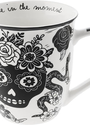 Karma Gifts 14 oz Black and White Boho Mug Sugar Skull - Cute Coffee and Tea Mug - Ceramic Coffee Mugs for Women and Men