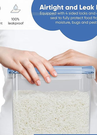 Chef's Path Extra Large Airtight Food Storage Containers with Blue Lid Color, Pack of 6, Kitchen and Pantry Canisters for Flour, Sugar, and Baking Supplies, Includes Measuring Spoons, Labels, and Pen