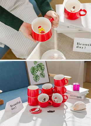 3D Christmas Coffee Mug 12 oz with Cow,Cute Cartoon Handmade Ceramics Cup,Christmas Birthday Surprise for Friends Family or Kids,Best Office Cups Morning Mugs (12 Cow)